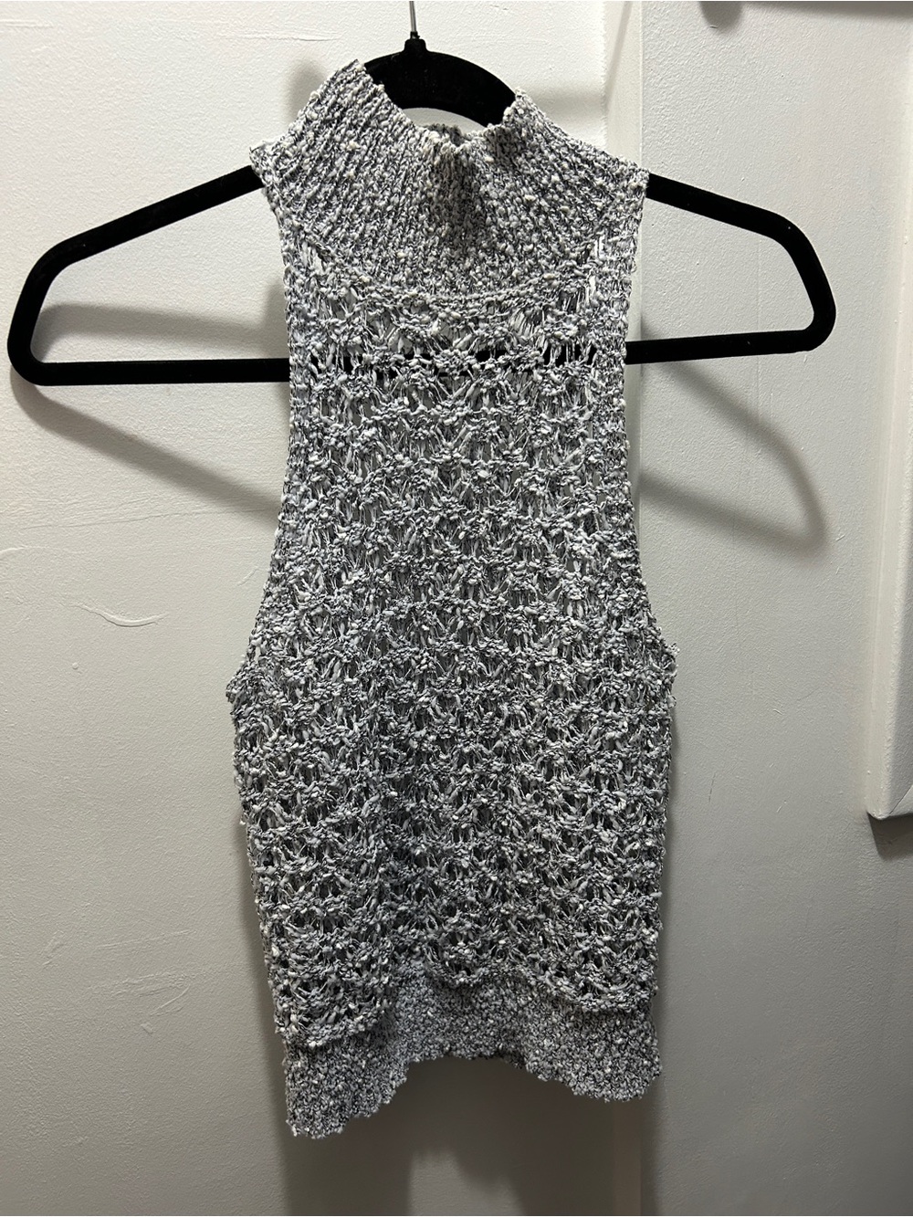 Blue Noir Sleeveless Open-Knit Mock Neck Tank - Light Gray